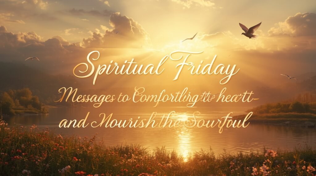 Motivational spiritual Friday scene promoting peace, serenity, and daily gratitude to God.