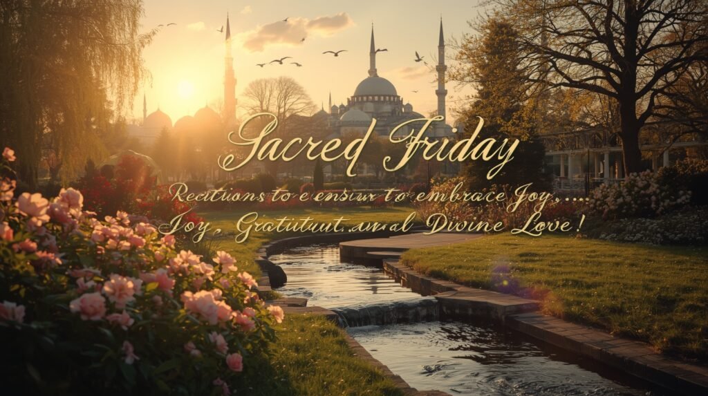 Christian spiritual Friday blessings graphic with uplifting scripture and relaxing atmosphere.