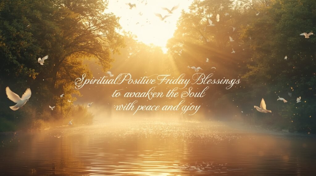 Peaceful spiritual Friday blessings image with serene morning light and uplifting faith message.