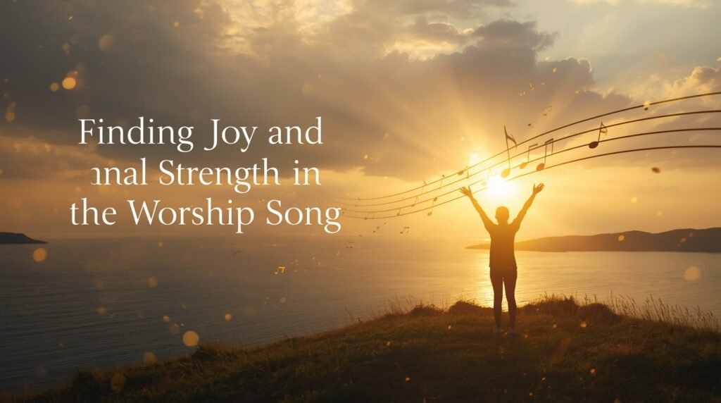 Power of praise message with uplifting words and a bright, hopeful sky background