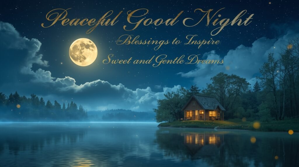 Good night blessing with peaceful message and calming nighttime background