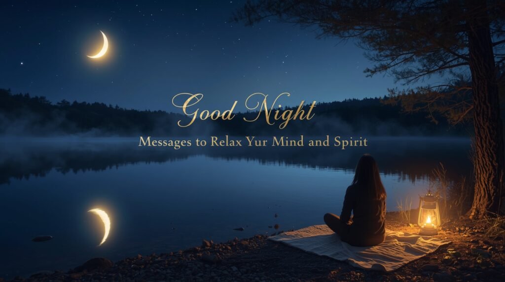 Good night blessing with calming words and a peaceful starry night scene