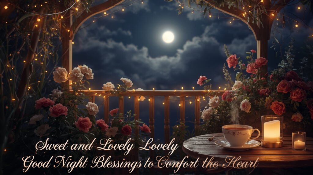 Good night blessing with peaceful message and serene nighttime background