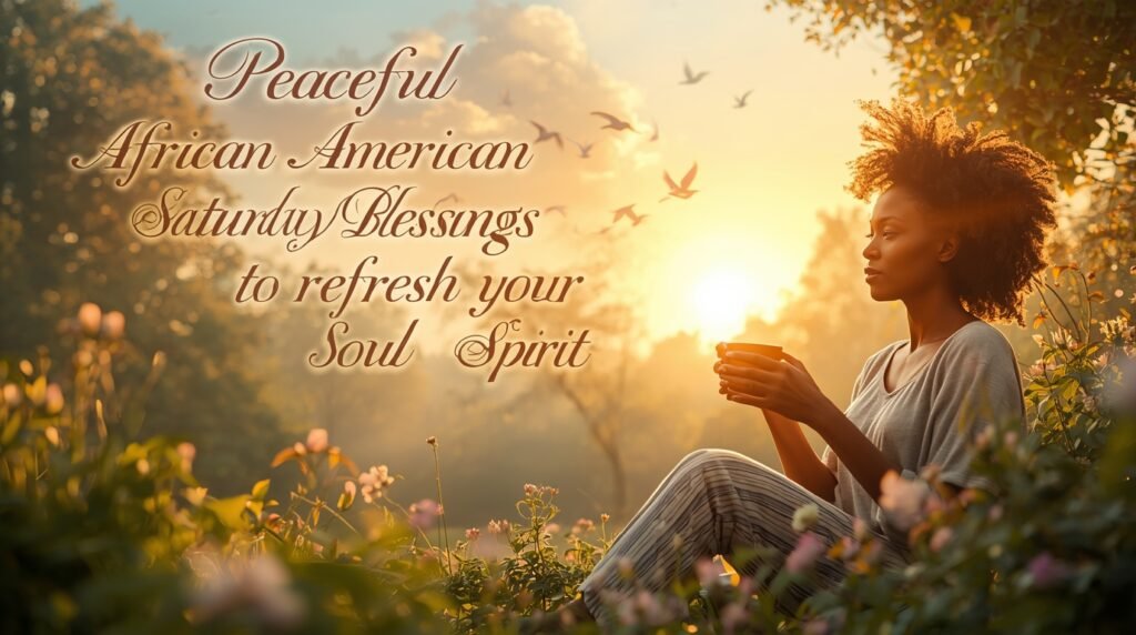 African American Saturday blessings image showing joyful family faith, gratitude, and spiritual peace.