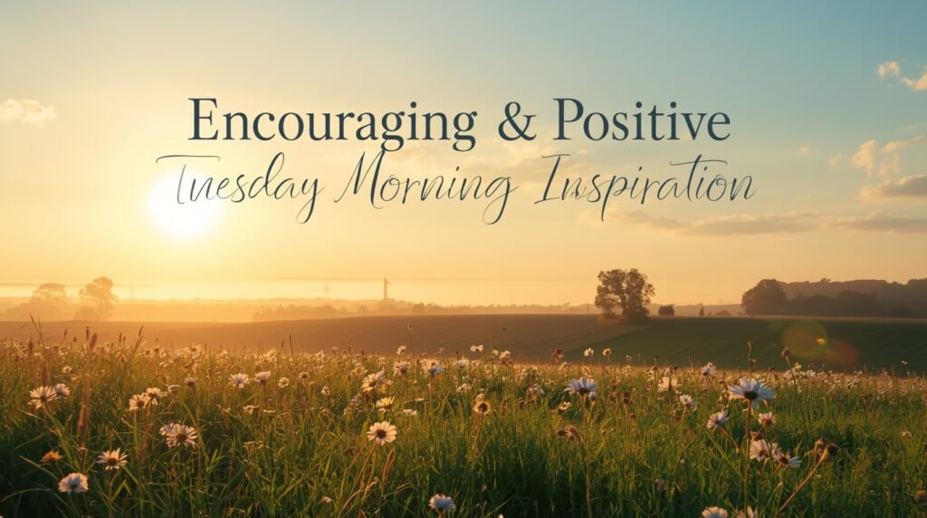 Tuesday blessings message with uplifting words and a peaceful morning scene
