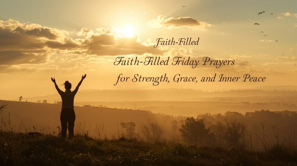 A serene and uplifting “Heartfelt Friday Blessings” image featuring warm light and peaceful scenery, offering encouragement, positivity, and faith-filled wishes for a beautiful Friday. 