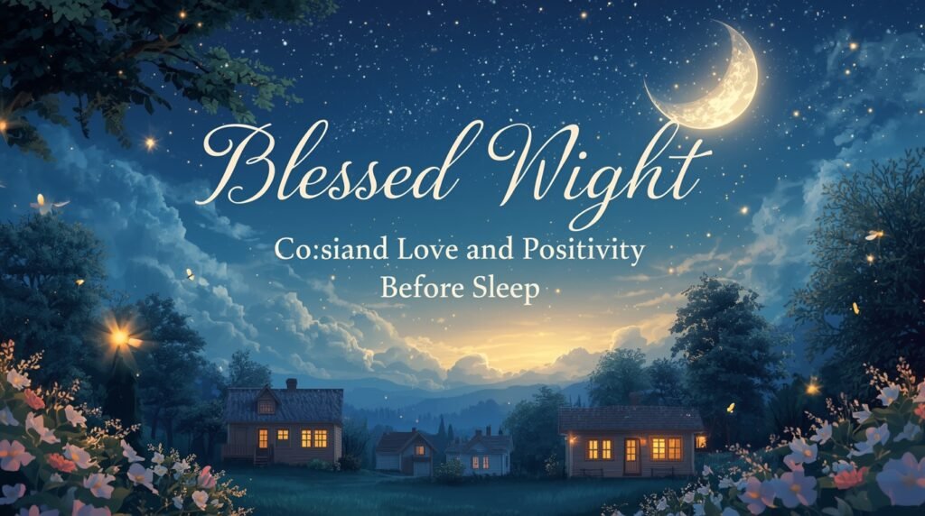 Good night blessing with peaceful message and gentle night sky background