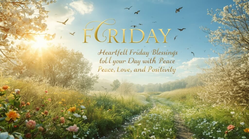 Heartfelt Friday blessings with uplifting message and peaceful morning background