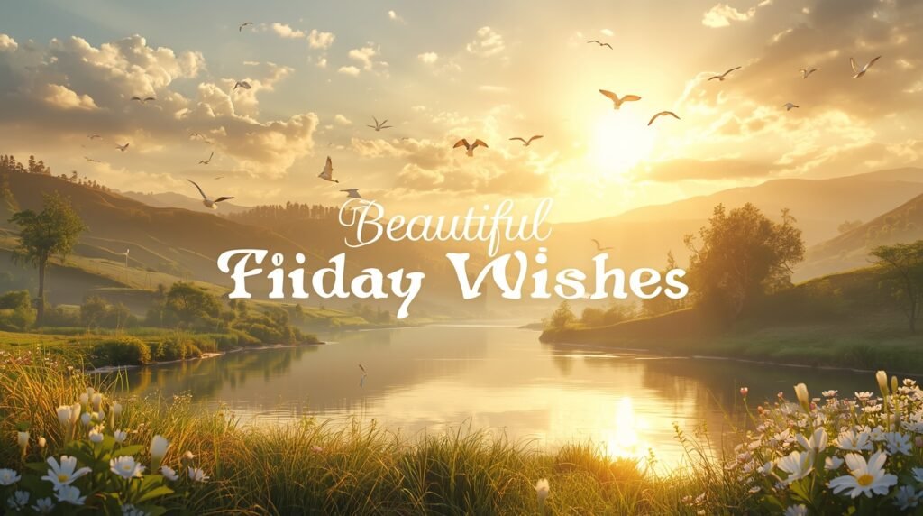 Blessed Friday wishes with uplifting message and peaceful morning background