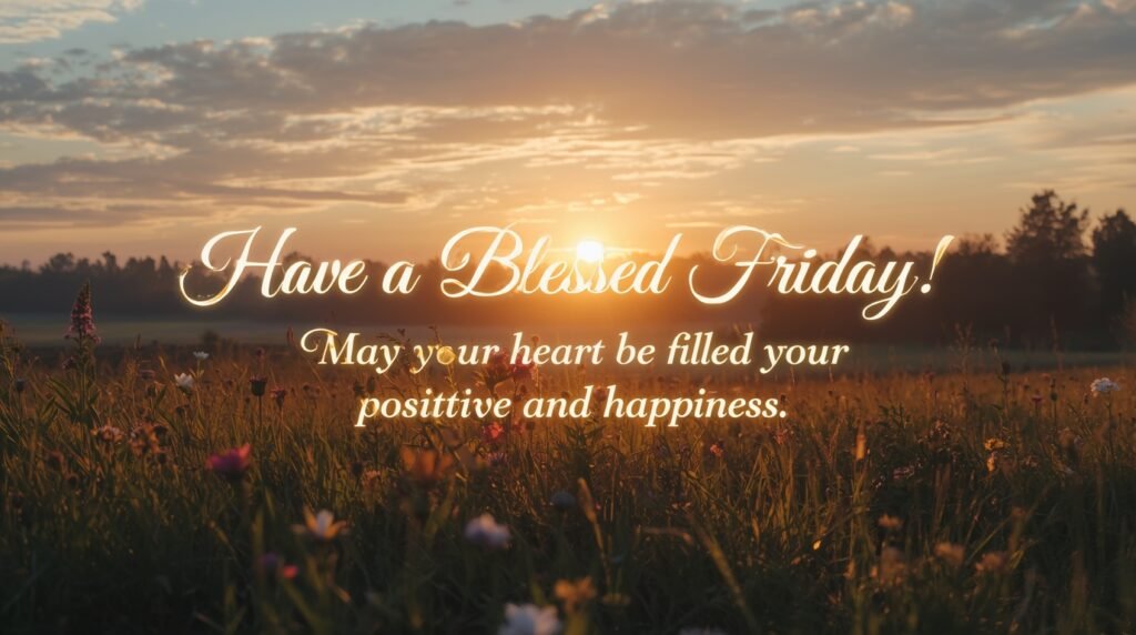 Blessed Friday wishes with a heartwarming message and calm sunrise background