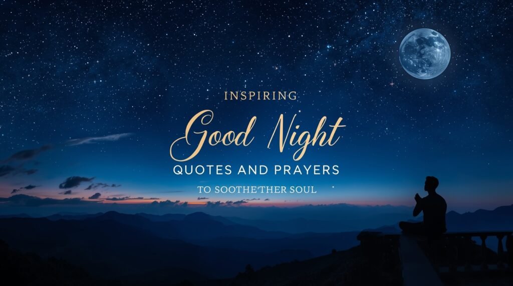 Good night blessing with calming message and peaceful starry night background