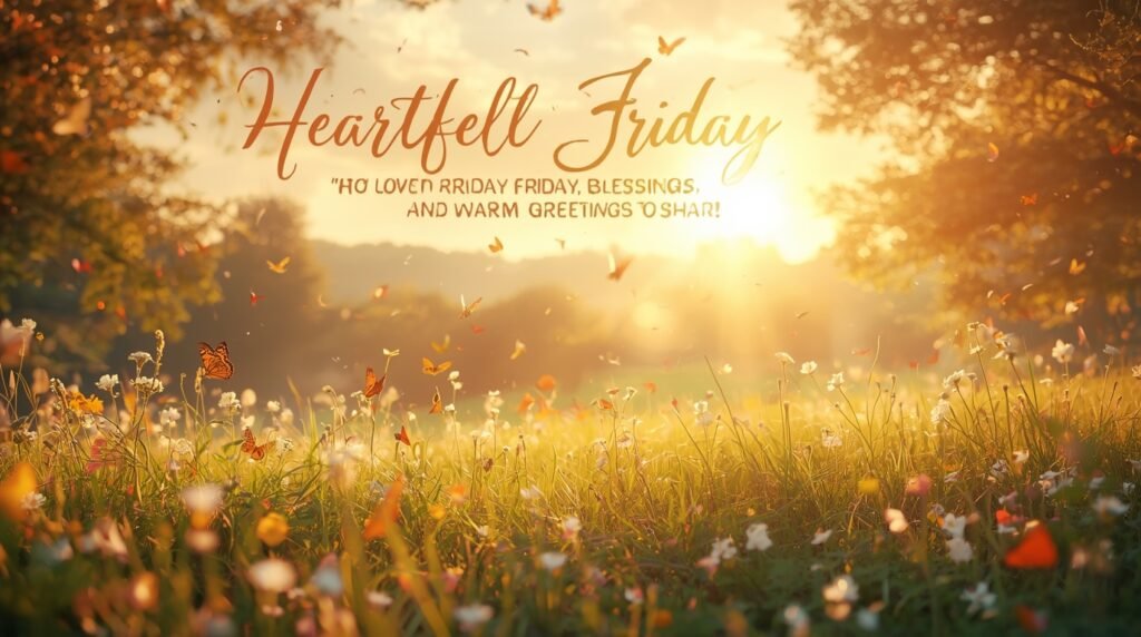 Blessed Friday wishes with uplifting message and peaceful morning background