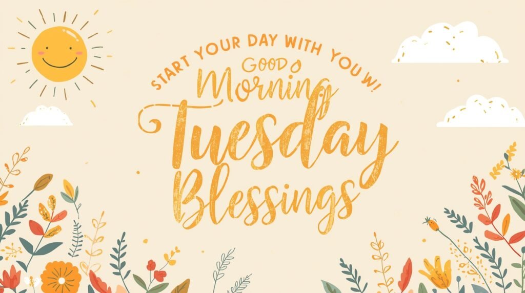 Tuesday blessings message with inspiring quote and calm morning background