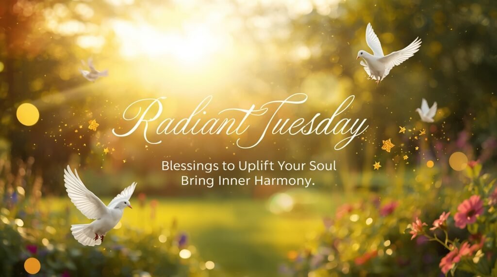 Soft and calming Tuesday afternoon blessings symbolizing faith, rest, gratitude, and spiritual encouragement during a quiet moment.