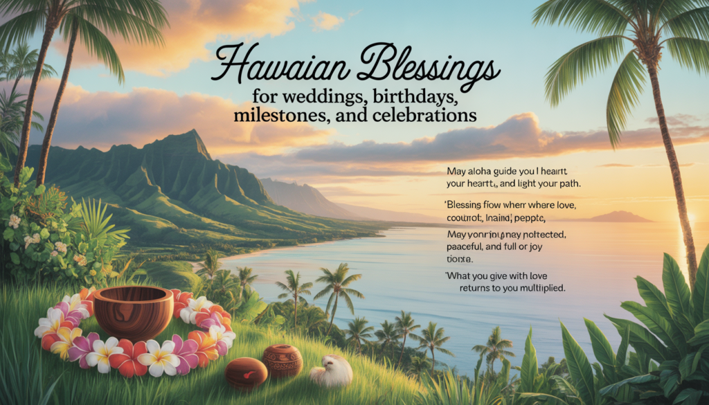 Motivational Hawaiian blessings visual highlighting peace, harmony, and spiritual connection.