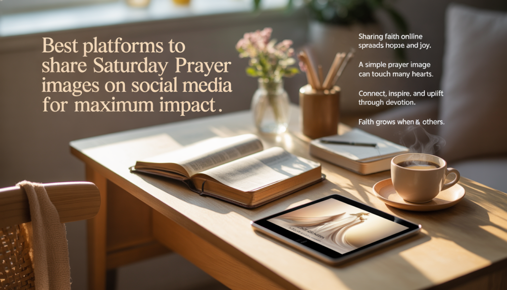 Calm morning Saturday prayer image with nature setting and inspirational scripture.
