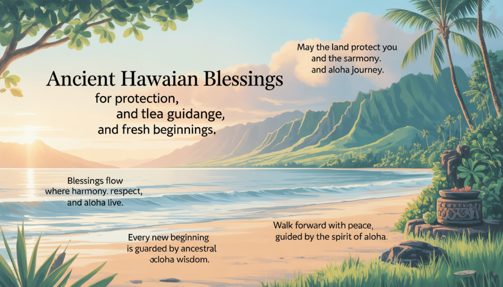 Serene landscape of Hawaii with uplifting blessings and colorful tropical scenery.