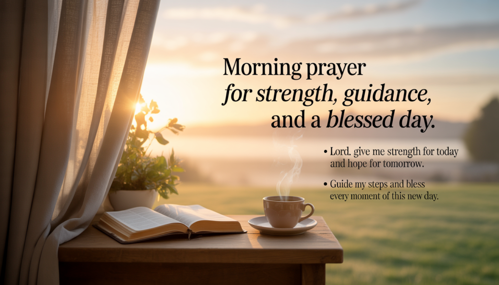 Calm morning prayer setting with uplifting scripture, meditation, and heartfelt devotion.