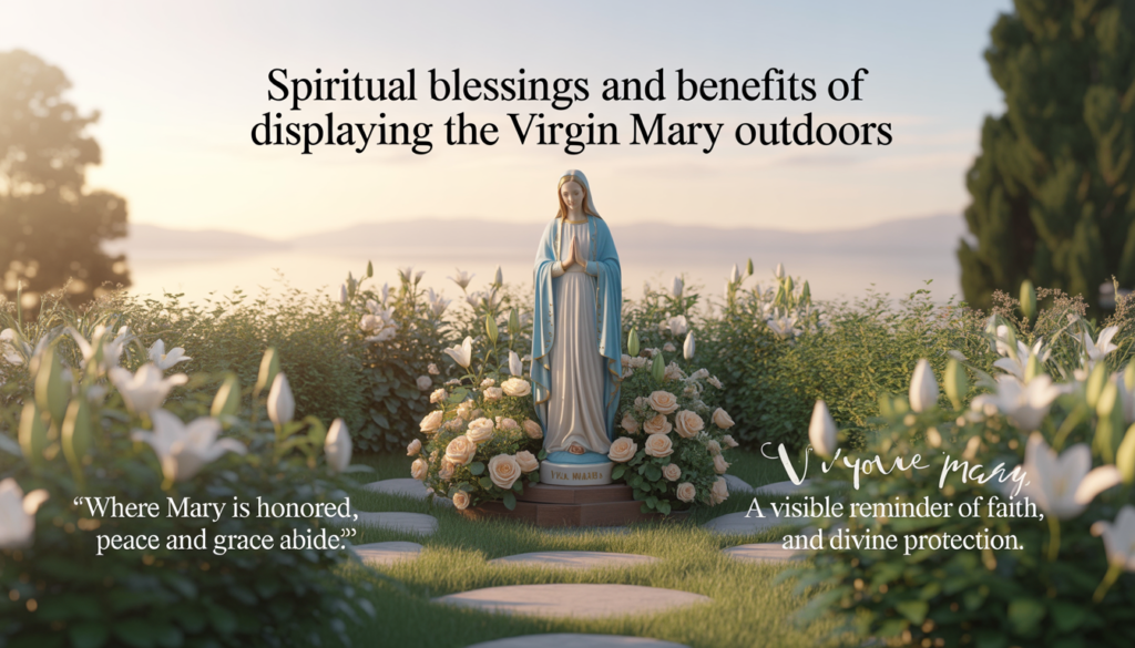 Blessed Mother statue inspiring devotion and faith, placed in peaceful outdoor environment.