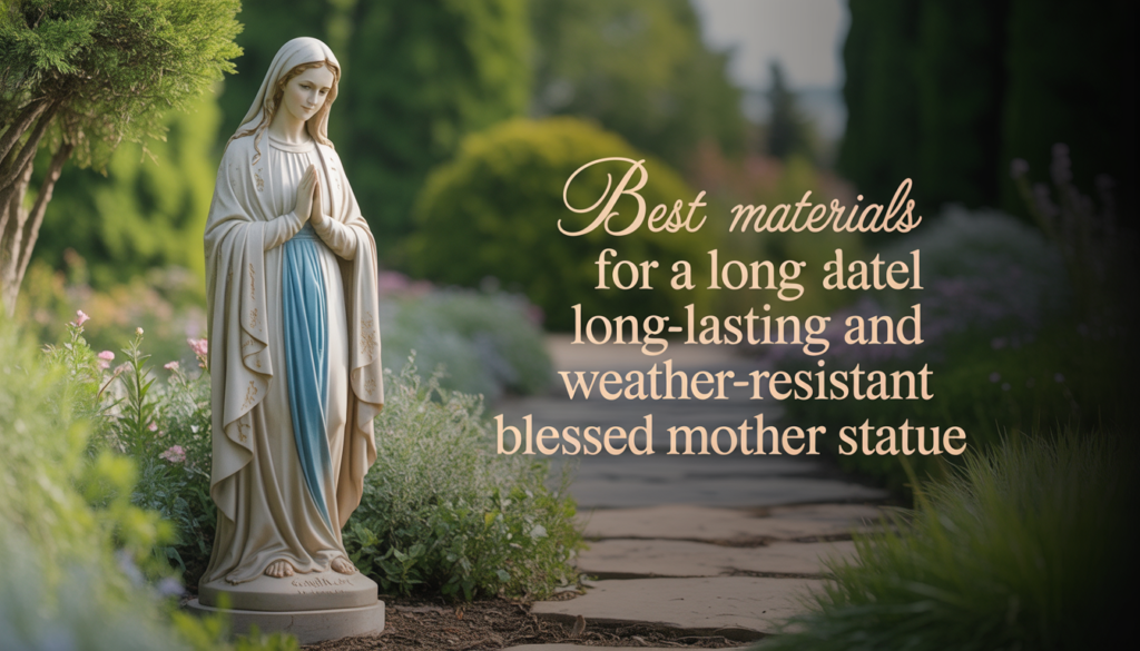 Christian outdoor sculpture of the Blessed Mother promoting prayer and reflection.