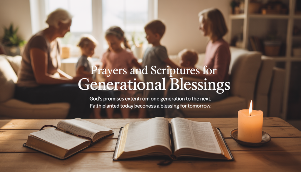 Spiritual visual featuring Bible verses on God’s covenant and generational favor.
