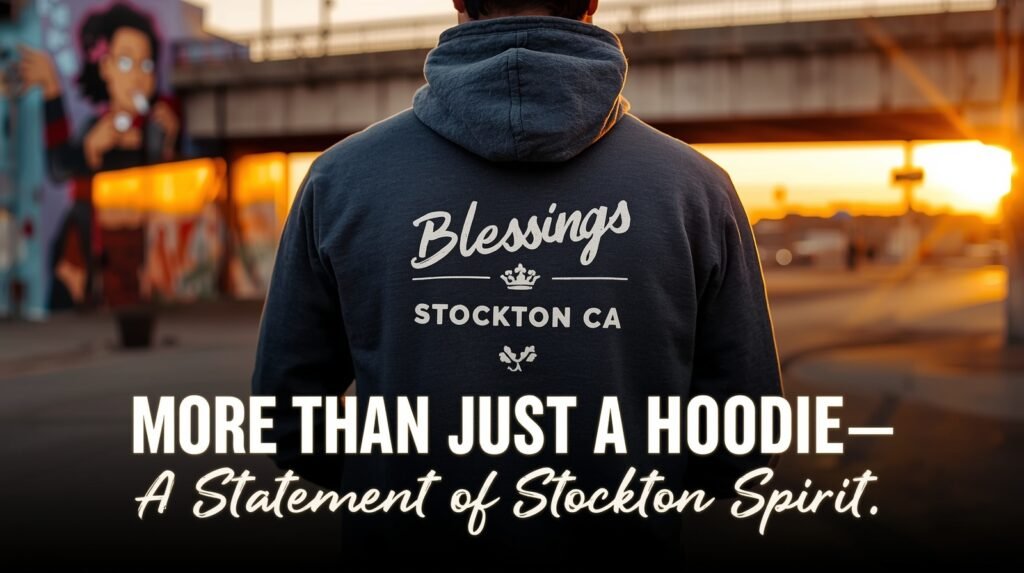 Unisex Blessings Stockton CA hoodie with bold lettering, perfect for casual and spiritual wear.