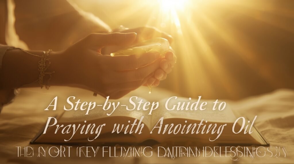 Faith-based blessing oil prayer image emphasizing healing, protection, and spiritual renewal.