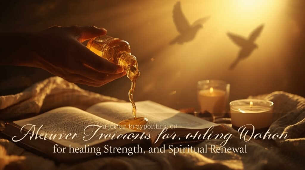 Christian blessing oil prayer visual symbolizing healing, faith, and divine anointing.