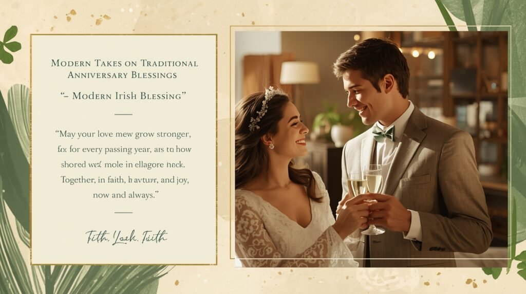 Heartfelt Irish anniversary blessing visual celebrating marriage, faith, and togetherness.