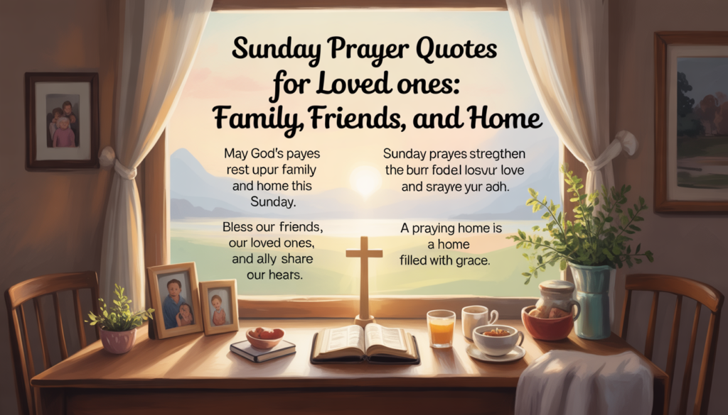 Christian Sunday prayer graphic with calm background, flowers, and devotional message.