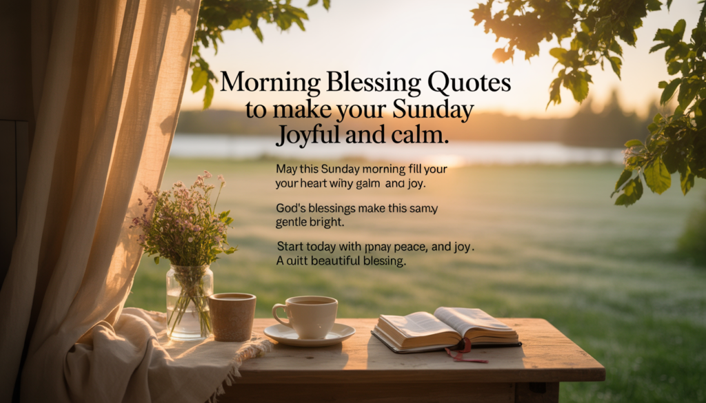 Uplifting Sunday quotes visual featuring flowers, open Bible, and motivational message.