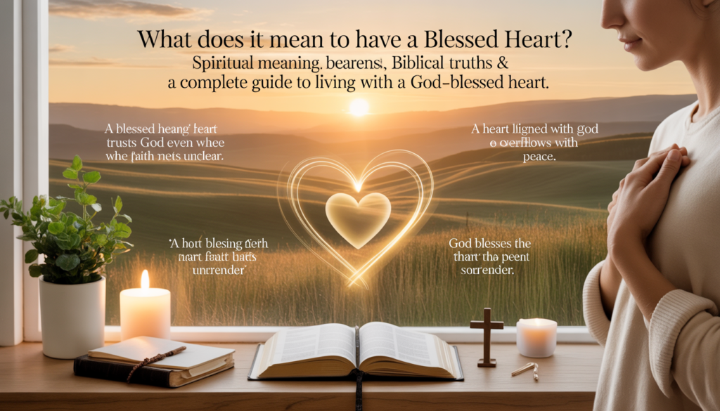 Blessed Heart image with glowing heart symbol and inspirational Christian message of faith.
