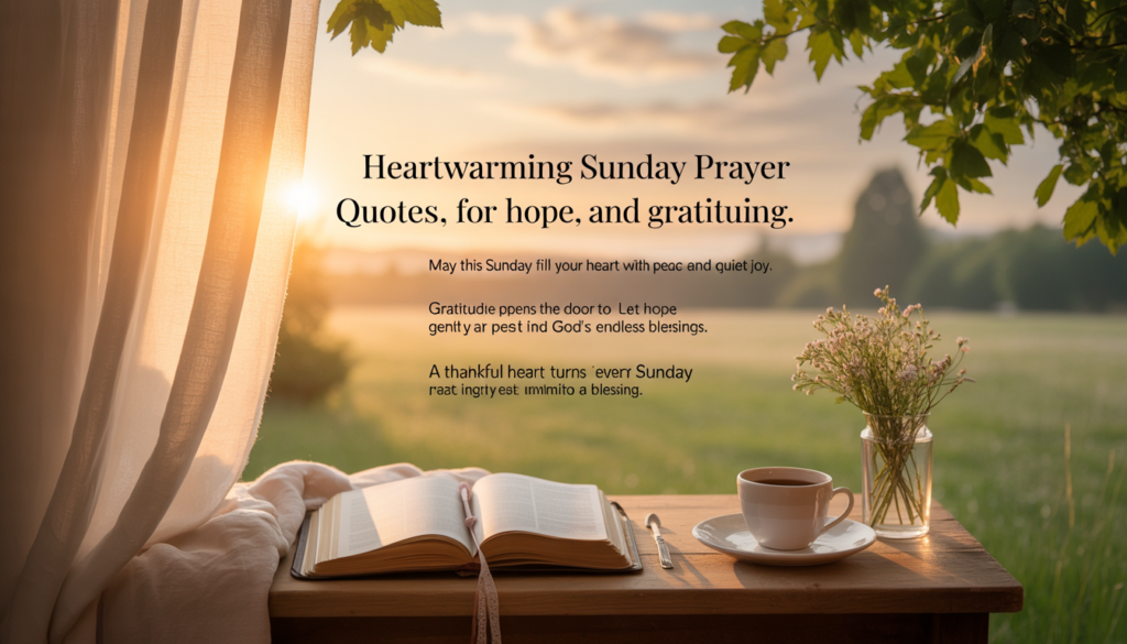 Uplifting Sunday prayer quotes image encouraging faith, gratitude, and spiritual reflection.