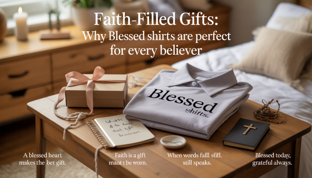 Trendy Blessed shirts showcasing spiritual identity through modern apparel design.